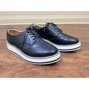 DADAWEN Vegan Leather Platform Lace-Up Wingtips Oxfords Shoes, Sz 8